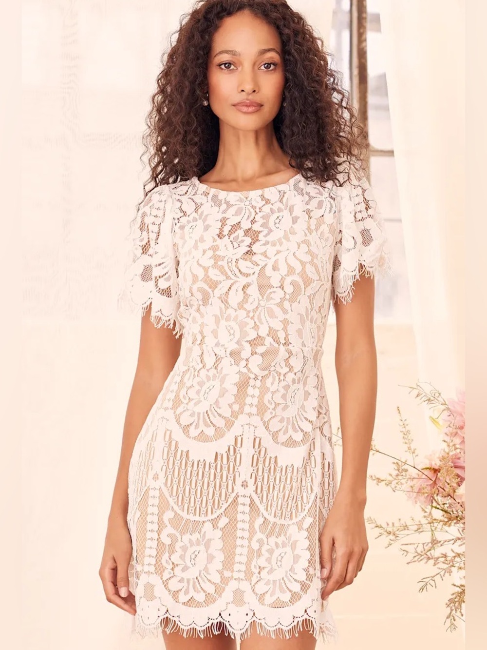 Lulus Pearson White Lace Short Sleeve Dress - #130
